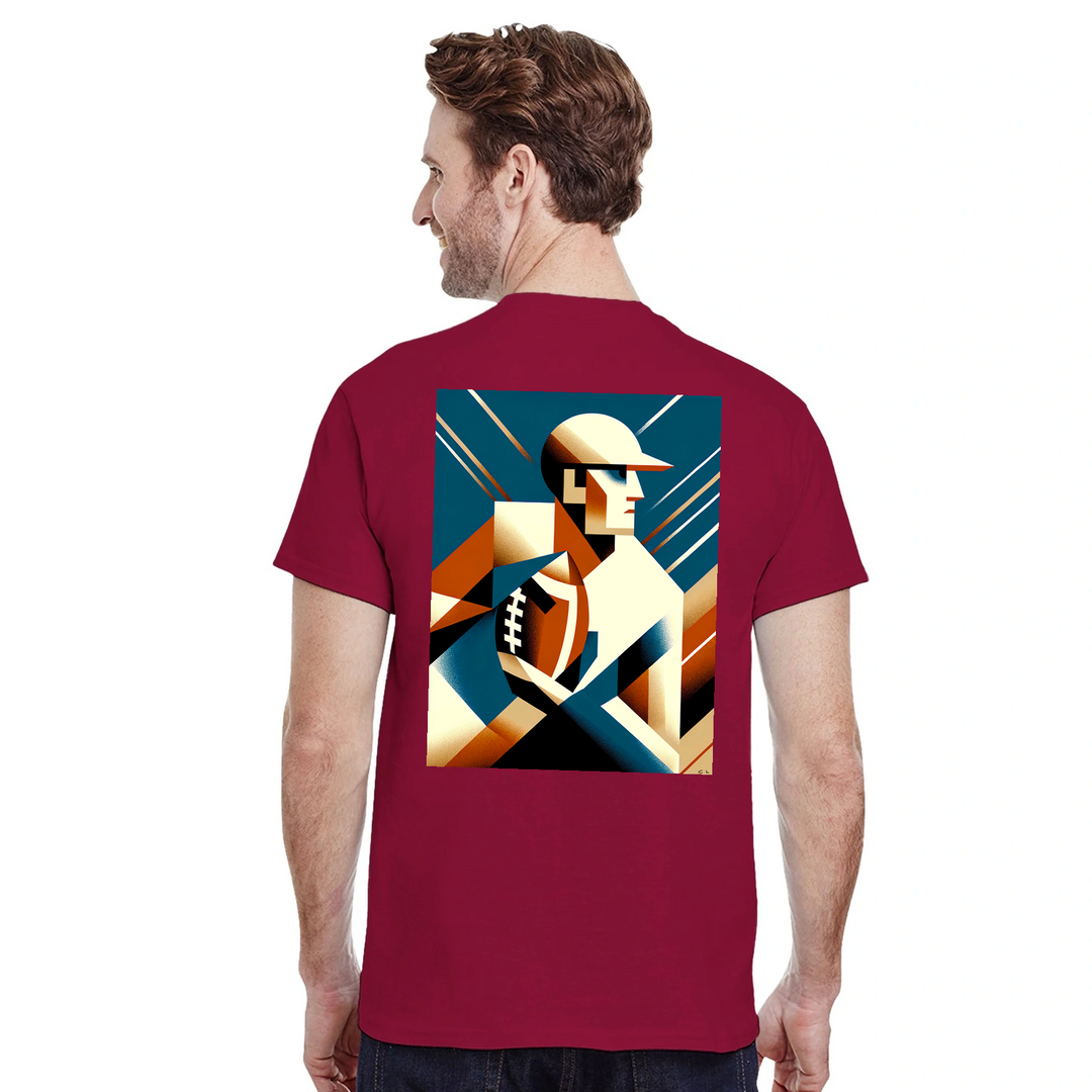 Amerikāņu futbola t-krekls ar drosmīgu dizainu, ideāli piemērots spēlētājiem un faniem. Izgatavots no augstas kvalitātes kokv