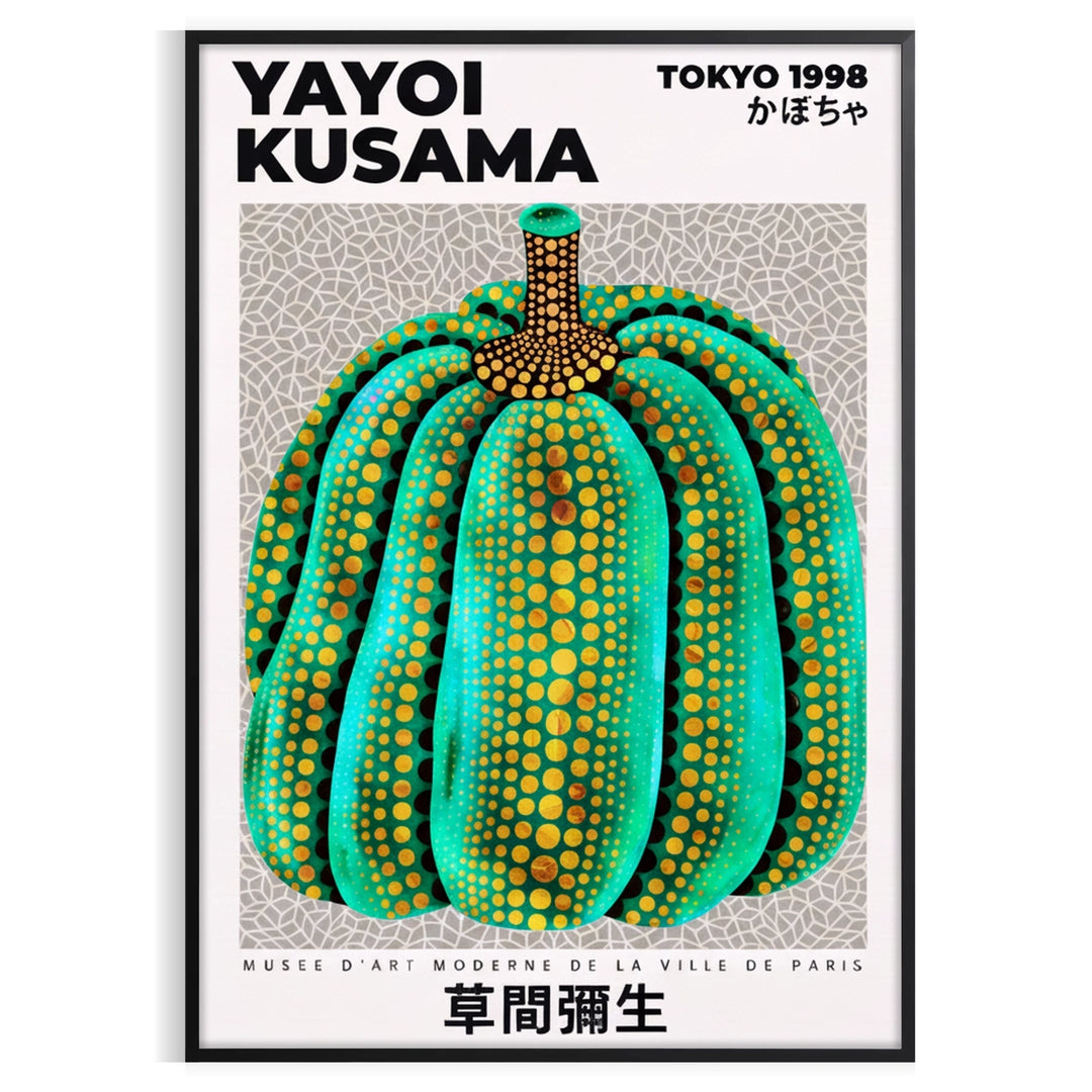 space vibrant Pumpkin Yayoi Kusama poster stunning green yellow hues sized artwork touch Japanese artistry room pop color creativity décor available