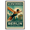 ambiance Berlin affiche Swimming teintes marron vert 50x70 30x40 idéal espace œuvre captivante style encadré