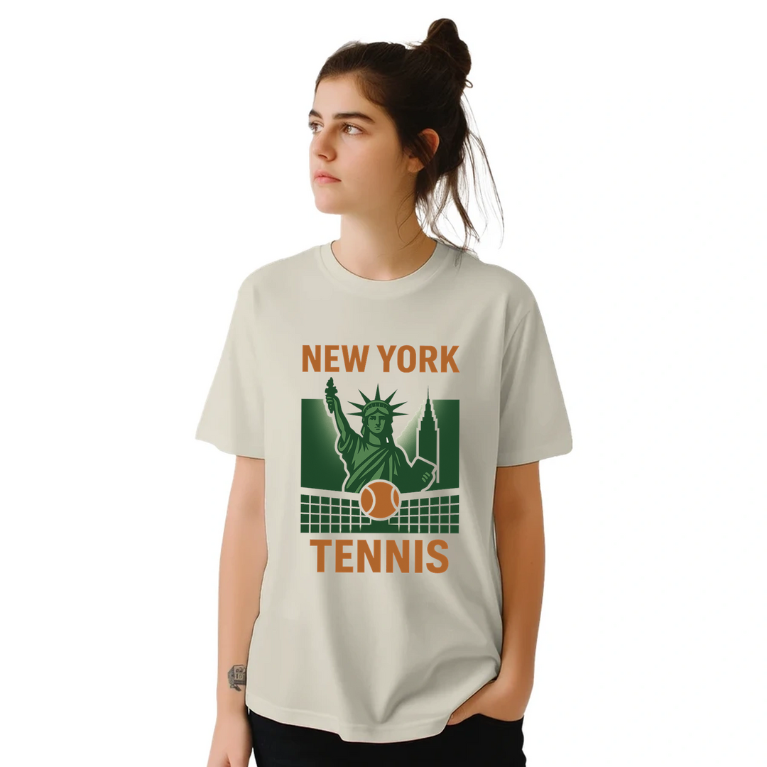 ニューヨークのテニスシーンを感じさせるスタイリッシュなTシャツ。快適で通気性のあるコットン素材を使用し、スポーツ愛好家や都市のトレンドセッターに最適です。