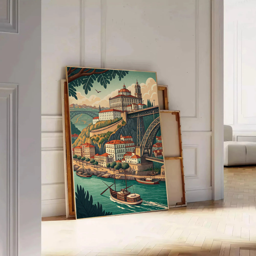 Vila Nova de Gaia Art Déco poster with gray and brown tones