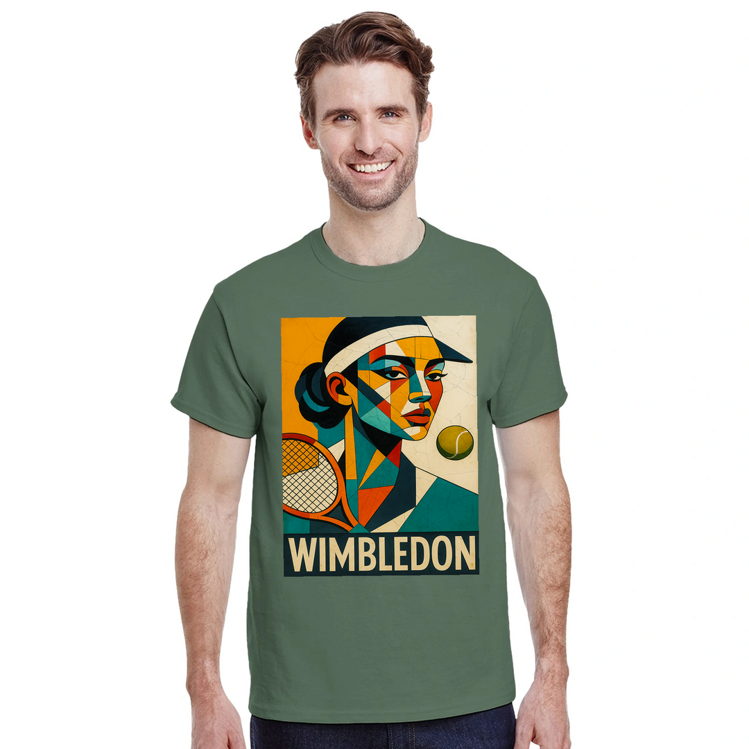 T-shirt Cubista Wimbledon, ideal para amantes do ténis, em algodão macio e respirável, combina arte e desporto
