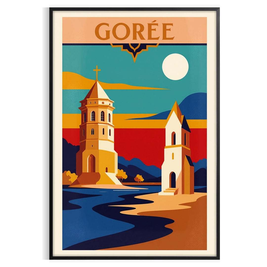 enchanting charm Gorée Island Senegal stunning vintage travel art deco poster vibrant orange white perfect addition space iconic piece dimensions cm A4 A0