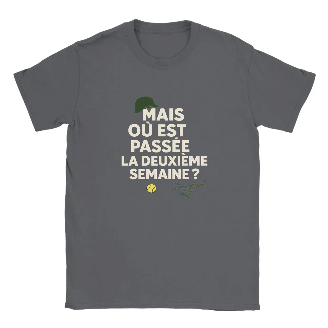 Image Dark Grey de Où est passée la deuxième semaine Tennis Tshirt