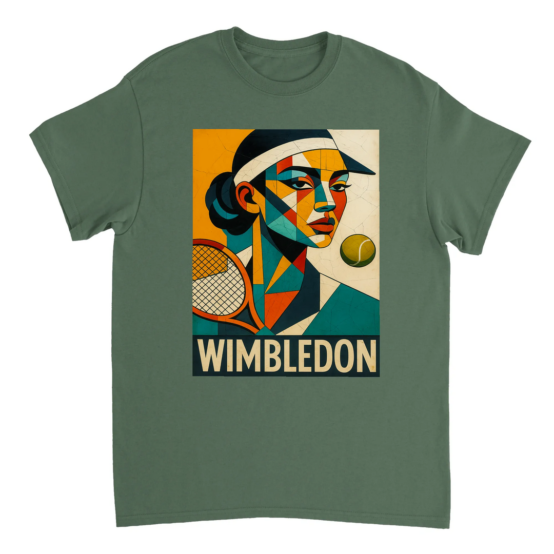 T-shirt Cubista Wimbledon, ideal para amantes do ténis, em algodão macio e respirável, combina arte e desporto
