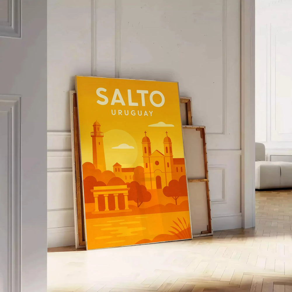 Salto Uruguay Art Déco poster in orange and yellow vintage style