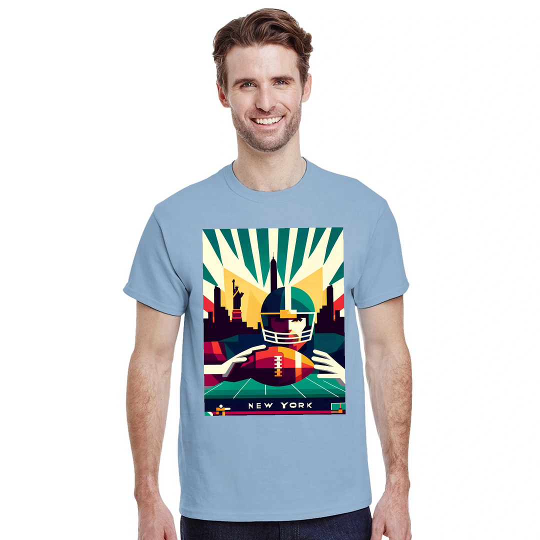Stylowy t-shirt z motywem nowojorskiego futbolu, idealny na mecze i codzienne wyjścia. Wysokiej jakości bawełna zapewnia komf