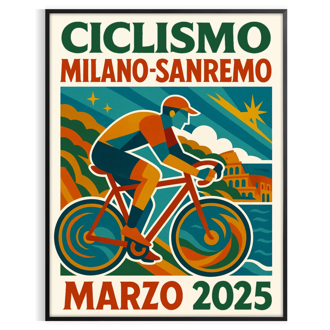 thrill Milano Sanremo cycling race vibrant poster bold red blue eye design perfect enthusiast collection today sizes cm A4 A0