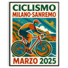 Fira spänningen från Milano Sanremo cykeltävlingen med vår livfulla poster i stark röd och blå. Perfekt för cykelentusiaster