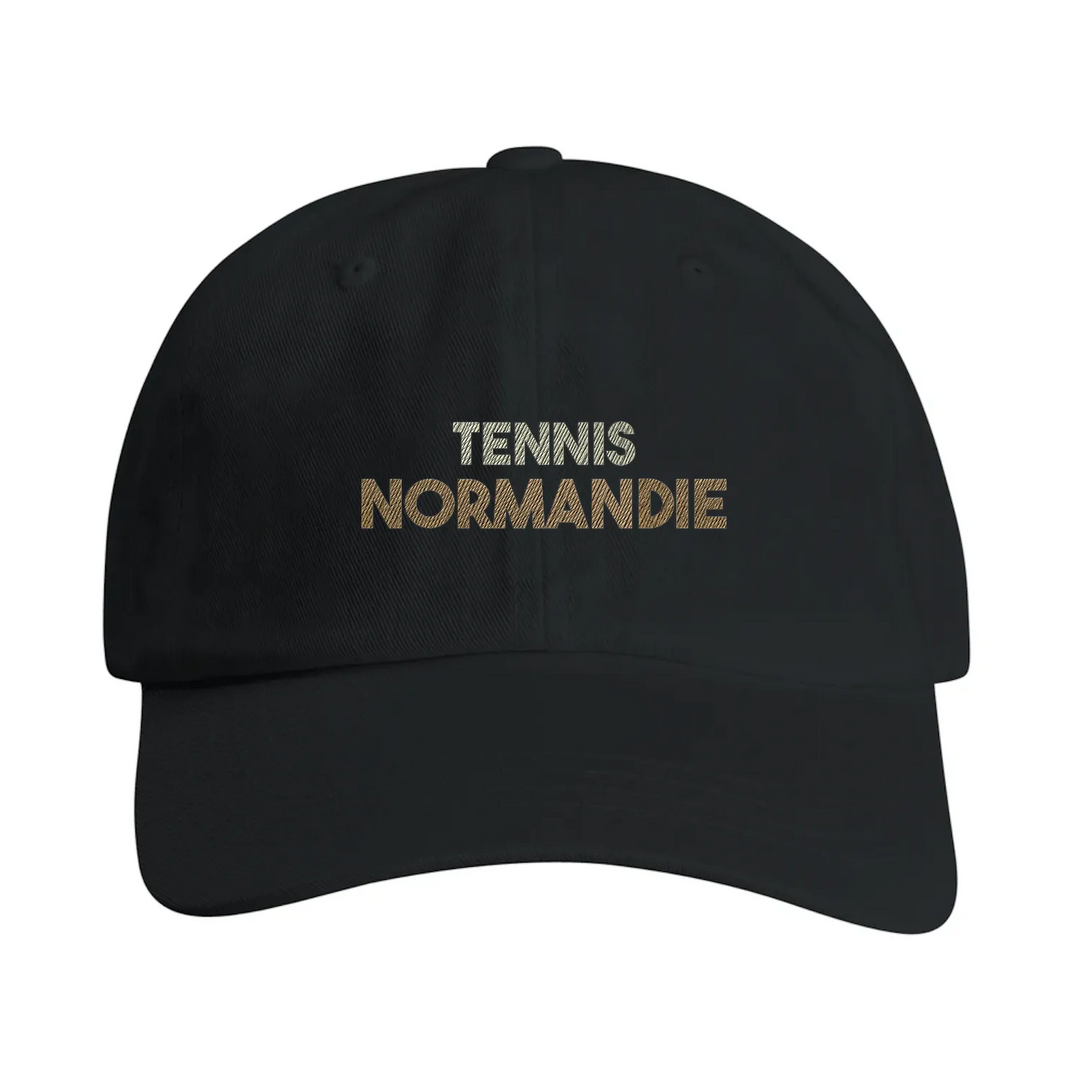 Vintage broderad keps Tennis Normandie, låg profil i bomull, spänne mässing