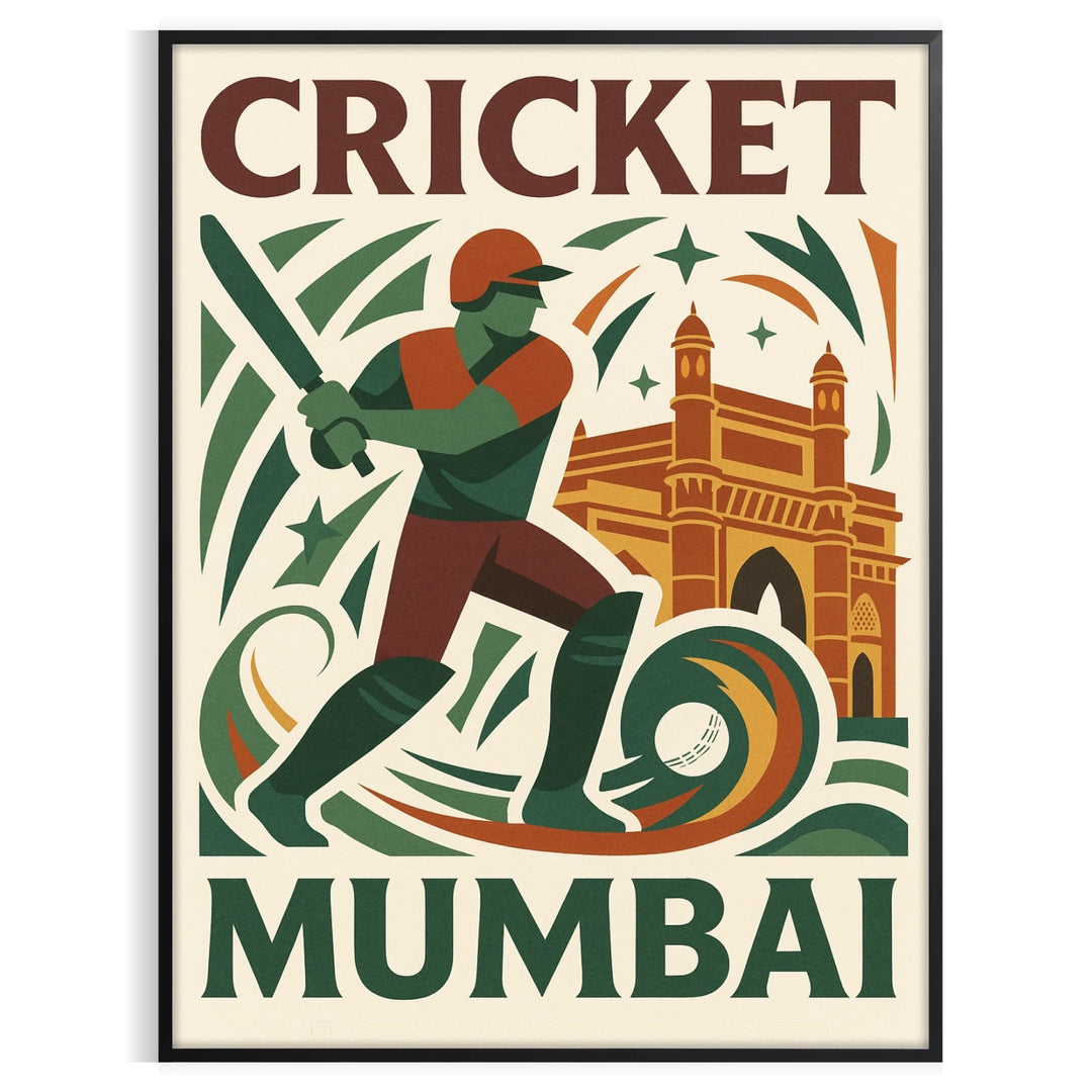 space stunning cricket poster Mumbai vibrant sporting culture sleek design gray white perfect enthusiast today various sizes size A4 cm A0
