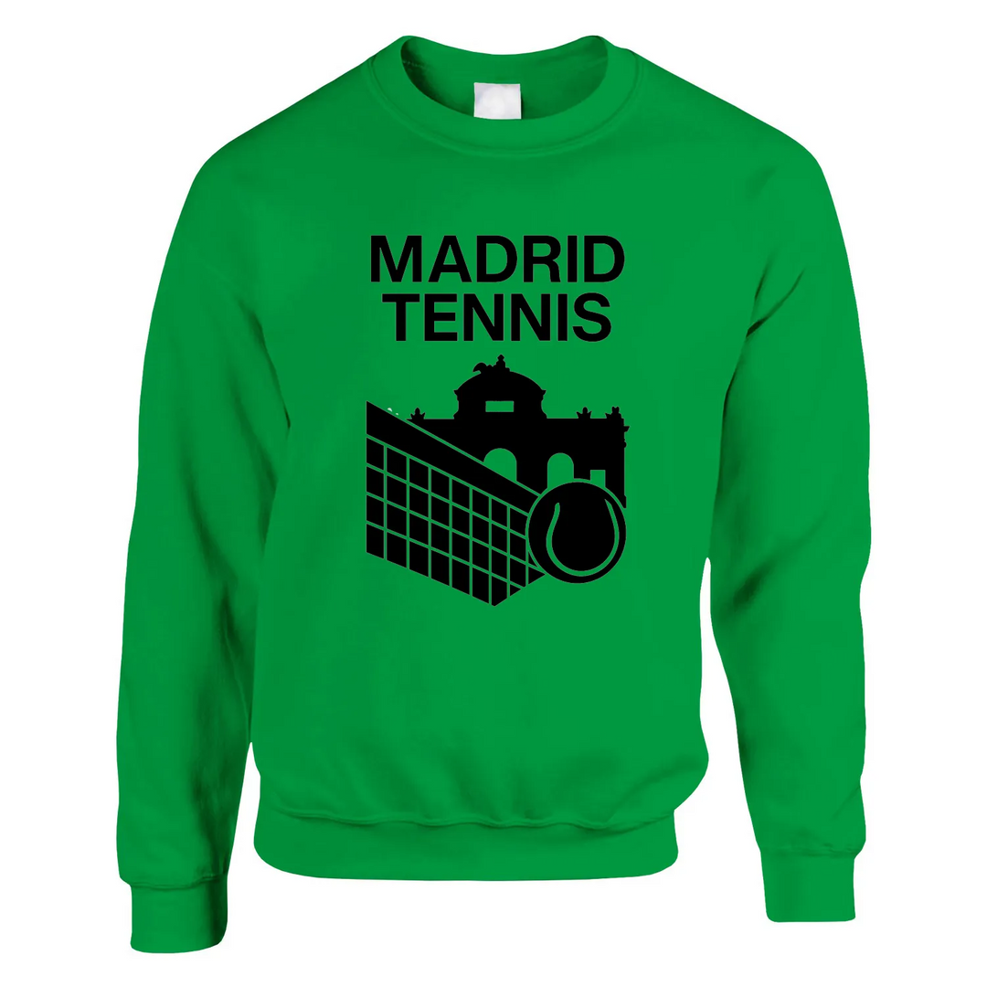 Madrides tenisa džemperis, kas nodrošina komfortu un stilu, izgatavots no 50/50 kokvilnas un poliestera, ar mīkstu un izturīg