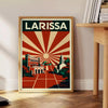 Poster di Larissa, Grecia in stile Art Déco, toni grigio e arancione