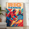 リオテニスのヴィンテージポスター、ブラウンとレッドの美しい色合いが特徴。サイズは50x70または30x40 cmで、テニス愛好家やヴィンテージ好きにぴったりなアート作品。フレーム付きまたはフレームなしで購入可能。