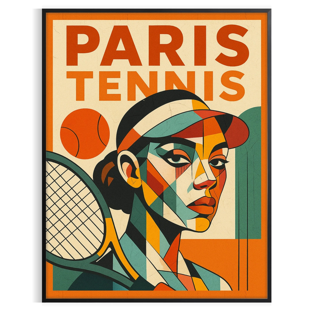 space stunning Paris Cubist Tennis poster vibrant red green colors energy style room art lovers enthusiasts unique piece available cm sizes decor A4 A0