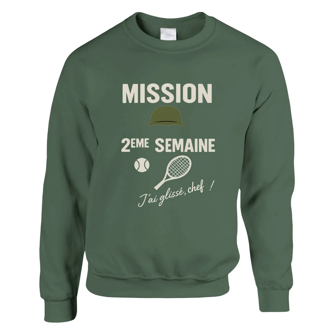 Maglione unisex Mission 2Eme Semaine Tennis in morbido cotone e poliestere, con taglio classico e finitura anti-pilling