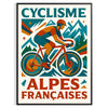Affiche captivante cyclisme Alpes françaises Tour France teintes vibrantes rouge bleu intérieur passionnés formats cm pièce unique disponibles A4 A0