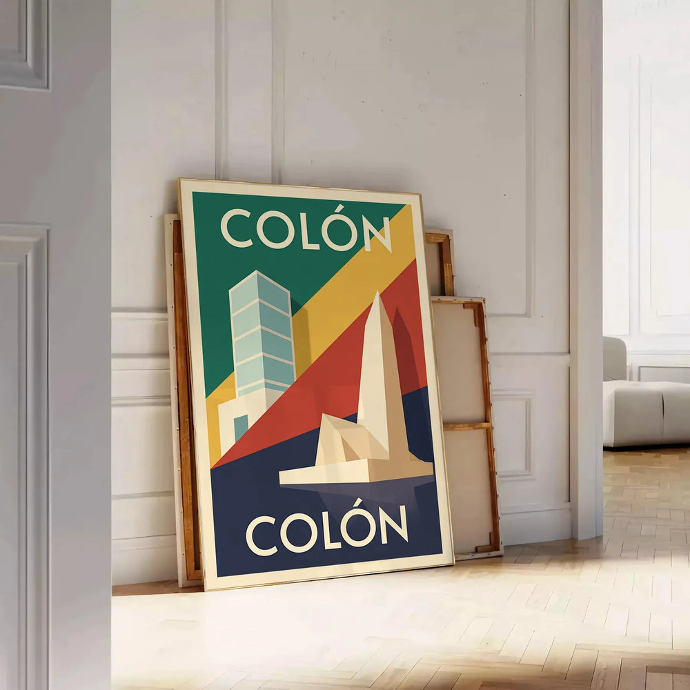 Art Deco poster featuring Colon, Panama with orange and yellow hues