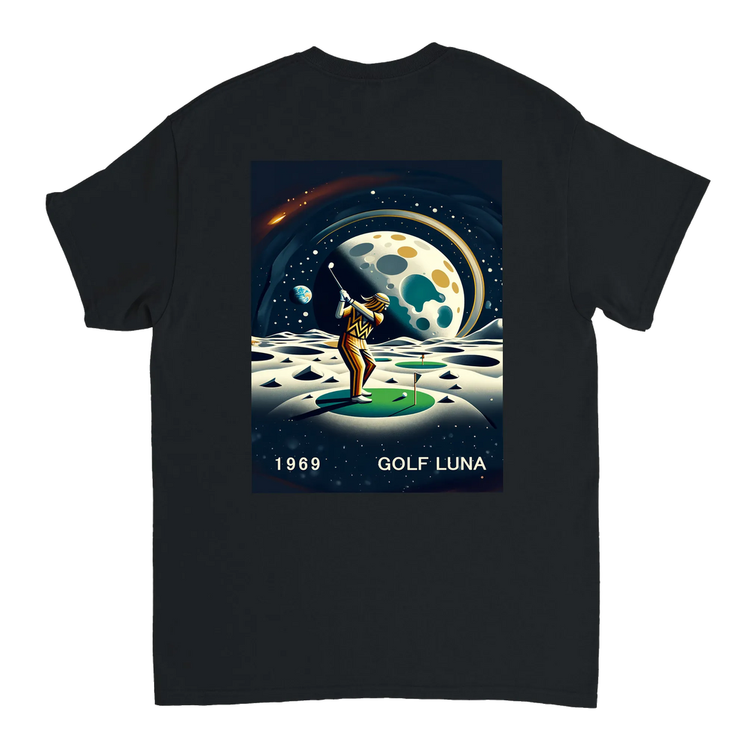 Koszulka Golf Moon z unikalnym wzorem, idealna na pole golfowe i codzienne wyjścia. Wygodna i trwała, dostępna w rozmiarach S