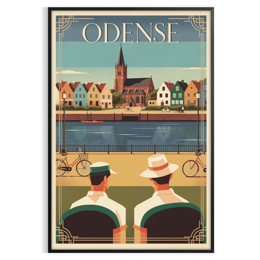 Odense Denmark Art Déco vintage poster in orange and gray