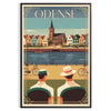 Odense Denmark Art Déco vintage poster in orange and gray