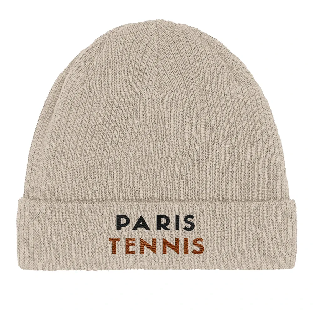 eco friendly style Paris Tennis 2 Embroidered Beanie 100 % organic cotton soft lightweight breathable day comfort indoor outdoor wear sustainability chic fashion