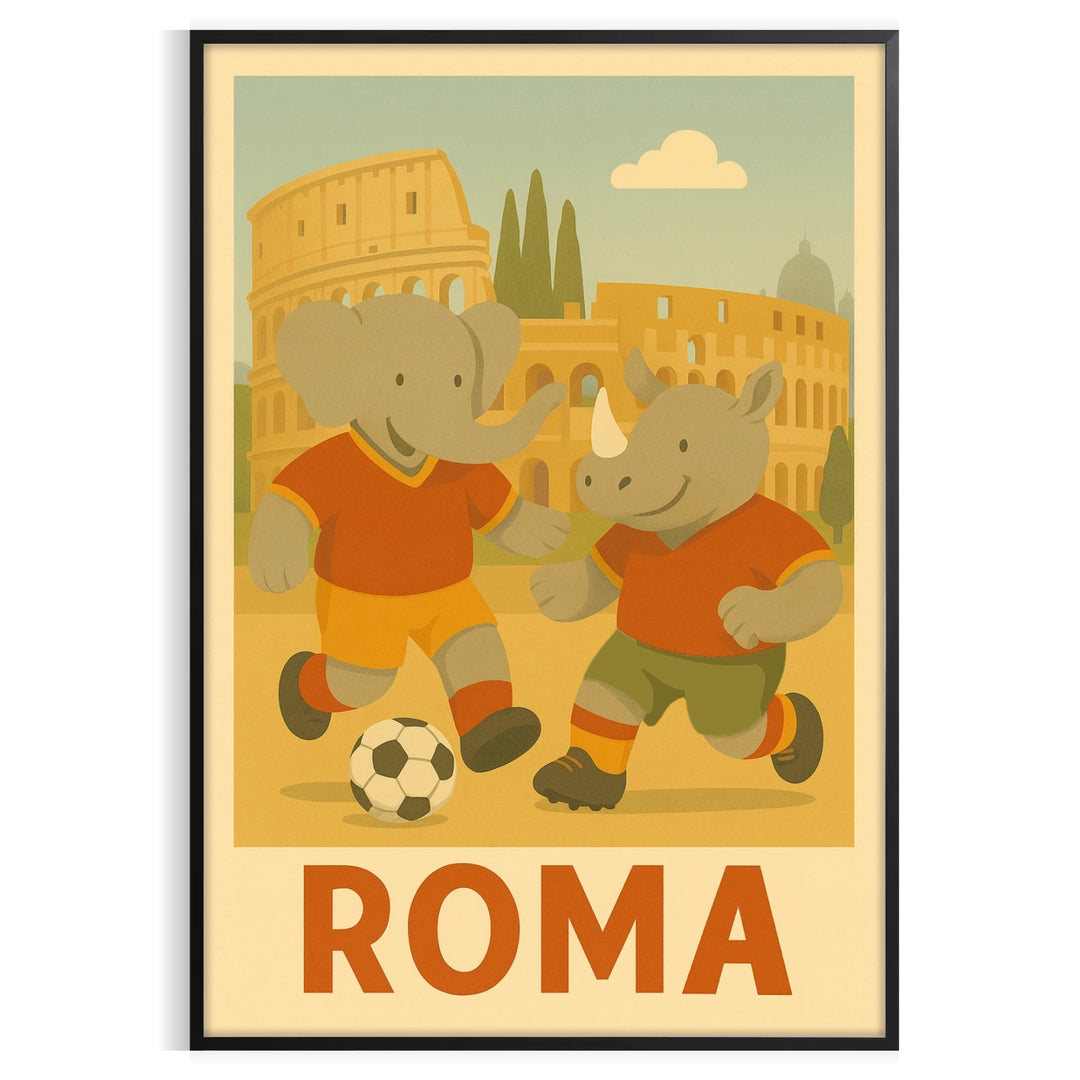 splash fun space vibrant kid elephant rhinoceros football poster playful designs green orange artwork perfect young sports fan child room decor