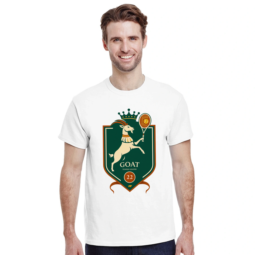 ラファエル・ナダルを称えるテニスGOATのTシャツ。プレミアムコットン製で、快適さを追求した必携アイテム。