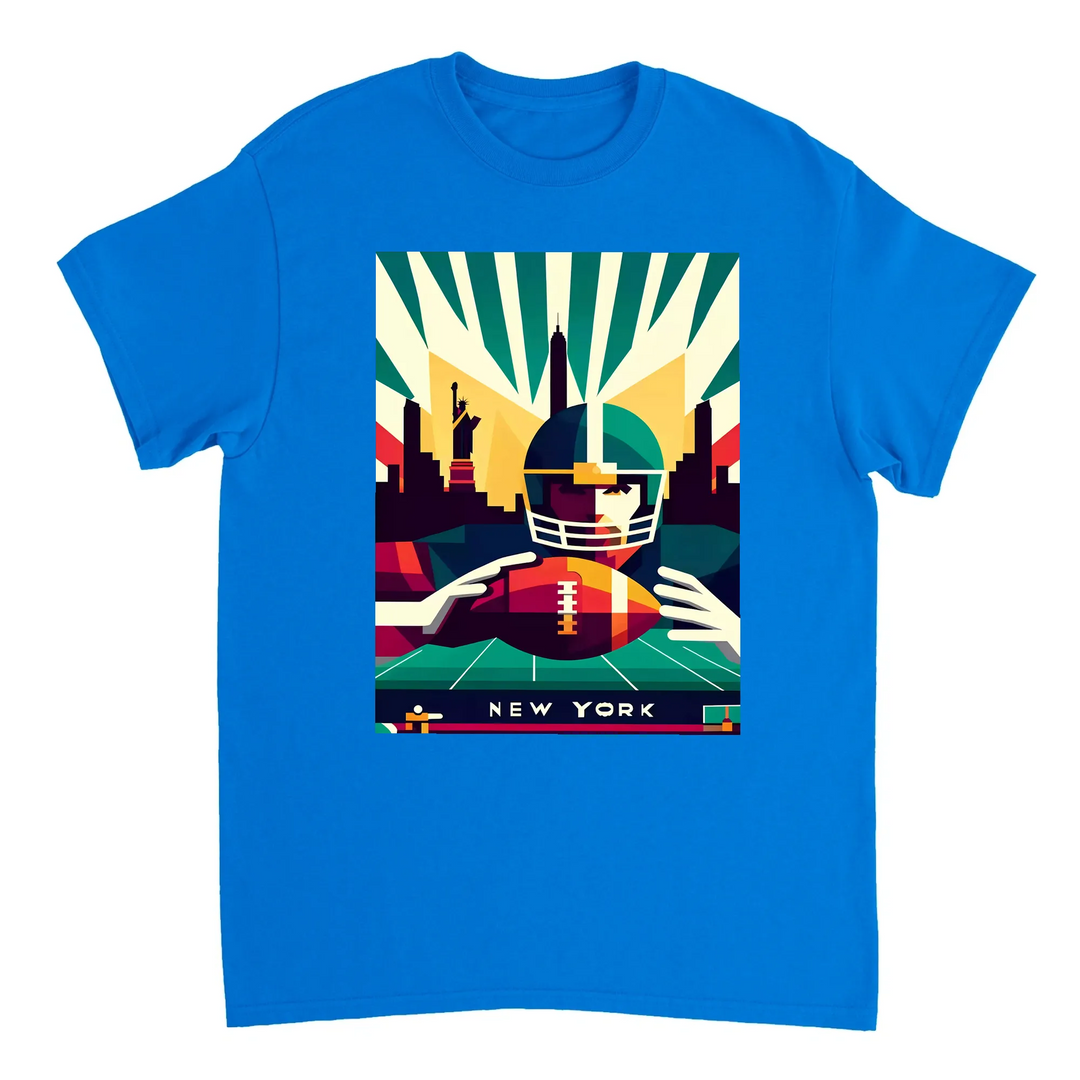 Stylowy t-shirt z motywem nowojorskiego futbolu, idealny na mecze i codzienne wyjścia. Wysokiej jakości bawełna zapewnia komf