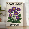 captivating flower market poster vintage print London botanical charm lush green gray hues art piece space enthusiasts lovers sizes available A4 cm A0