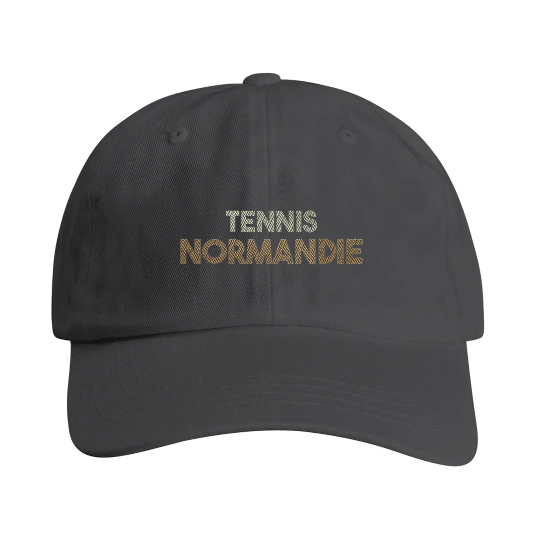 Vintage broderad keps Tennis Normandie, låg profil i bomull, spänne mässing