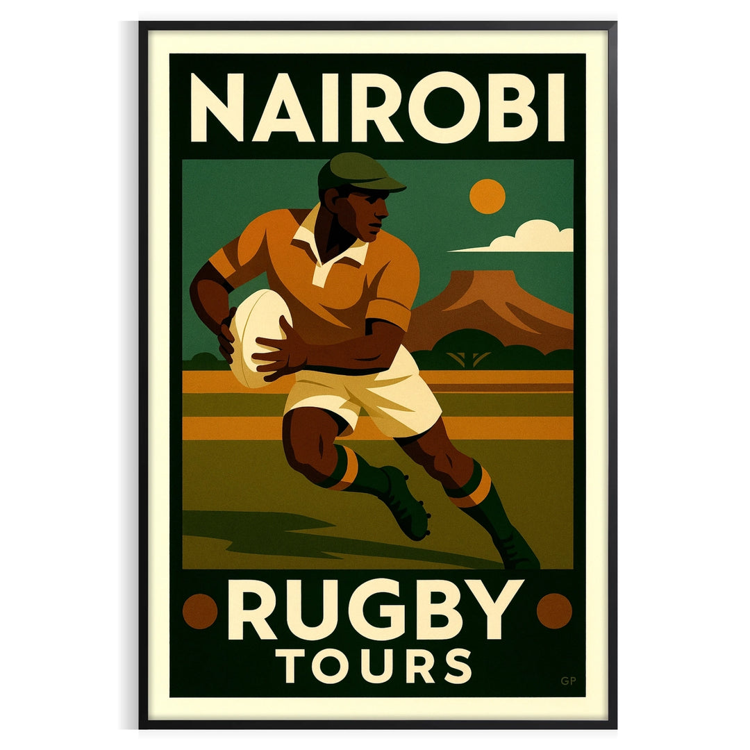 space unique Nairobi Rugby poster perfect fans collectors vintage art deco print spirit game stunning detail touch nostalgia walls dimensions A4 cm A0
