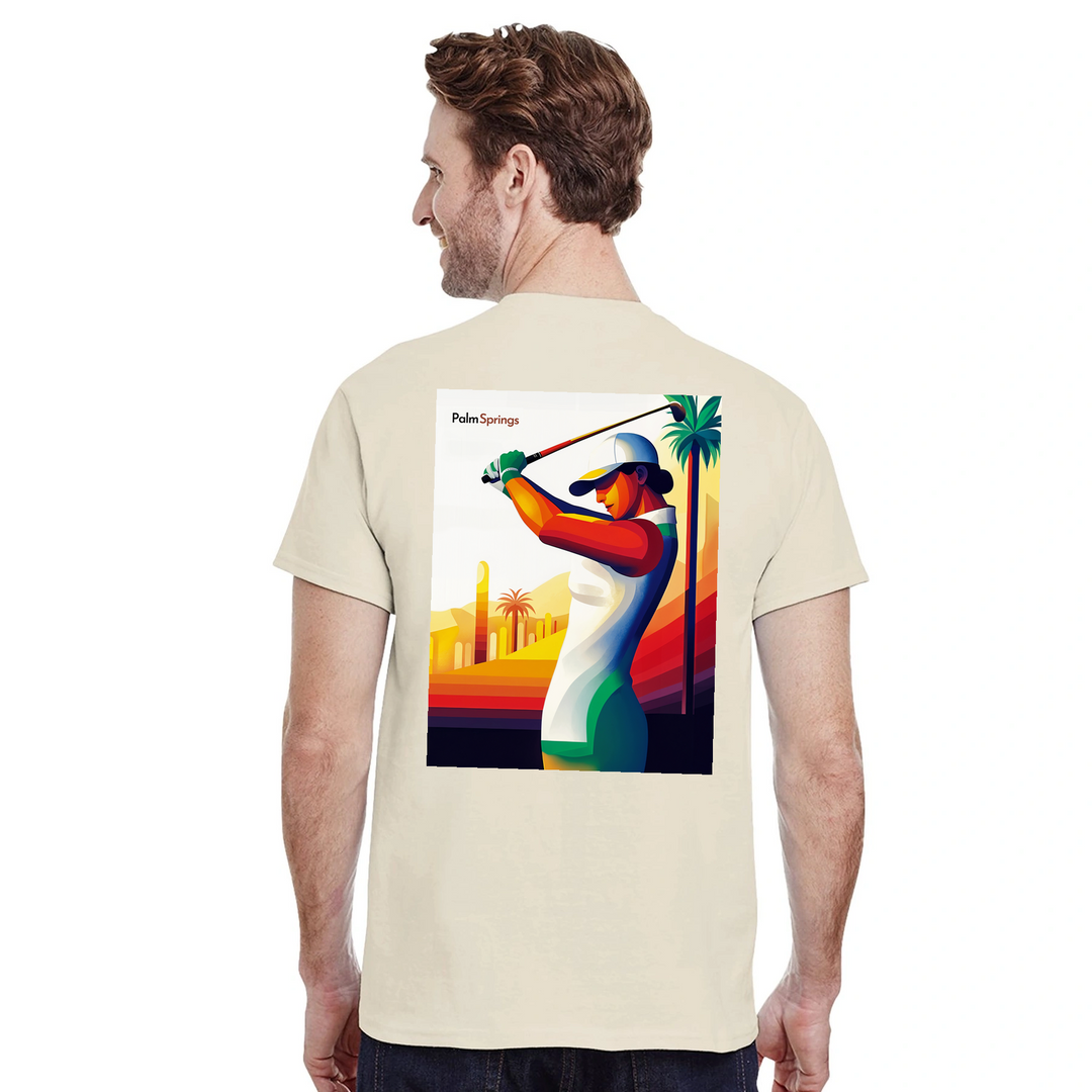 ゴルフパームスプリングスTシャツは、快適さとスタイルを兼ね備えたデザインです。パームスプリングスの陽気な雰囲気を楽しむゴルフ愛好者に最適です。