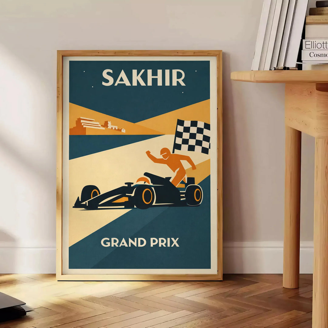 space stunning Sakhir Bahrain F1 poster vibrant brown orange hues thrill race motorsport enthusiast eye artwork today decor dimensions A4 cm A0