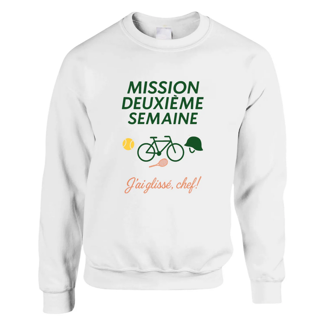 Mission 2ème Semaine Tennis Sweater un sweat - shirt épais 50 % coton polyester une douceur ultime coutures tricot élastique coupe classique confortable idéal quotidien