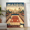 Plakat tenisowy Madrid w intensywnych odcieniach zieleni i czerwieni, dostępny w rozmiarach 50x70 lub 30x40. Idealny dla miło
