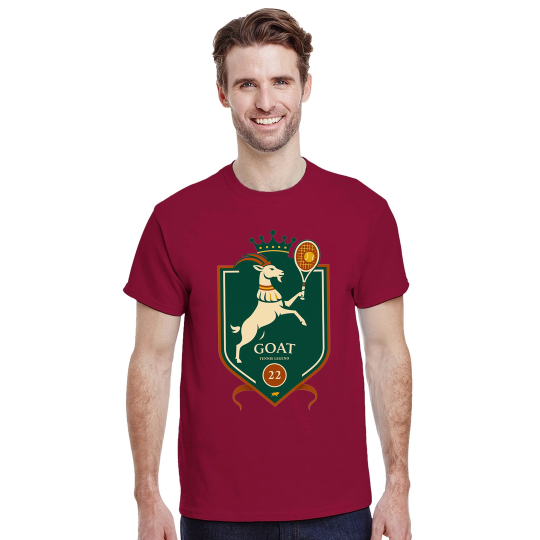 ラファエル・ナダルを称えるテニスGOATのTシャツ。プレミアムコットン製で、快適さを追求した必携アイテム。