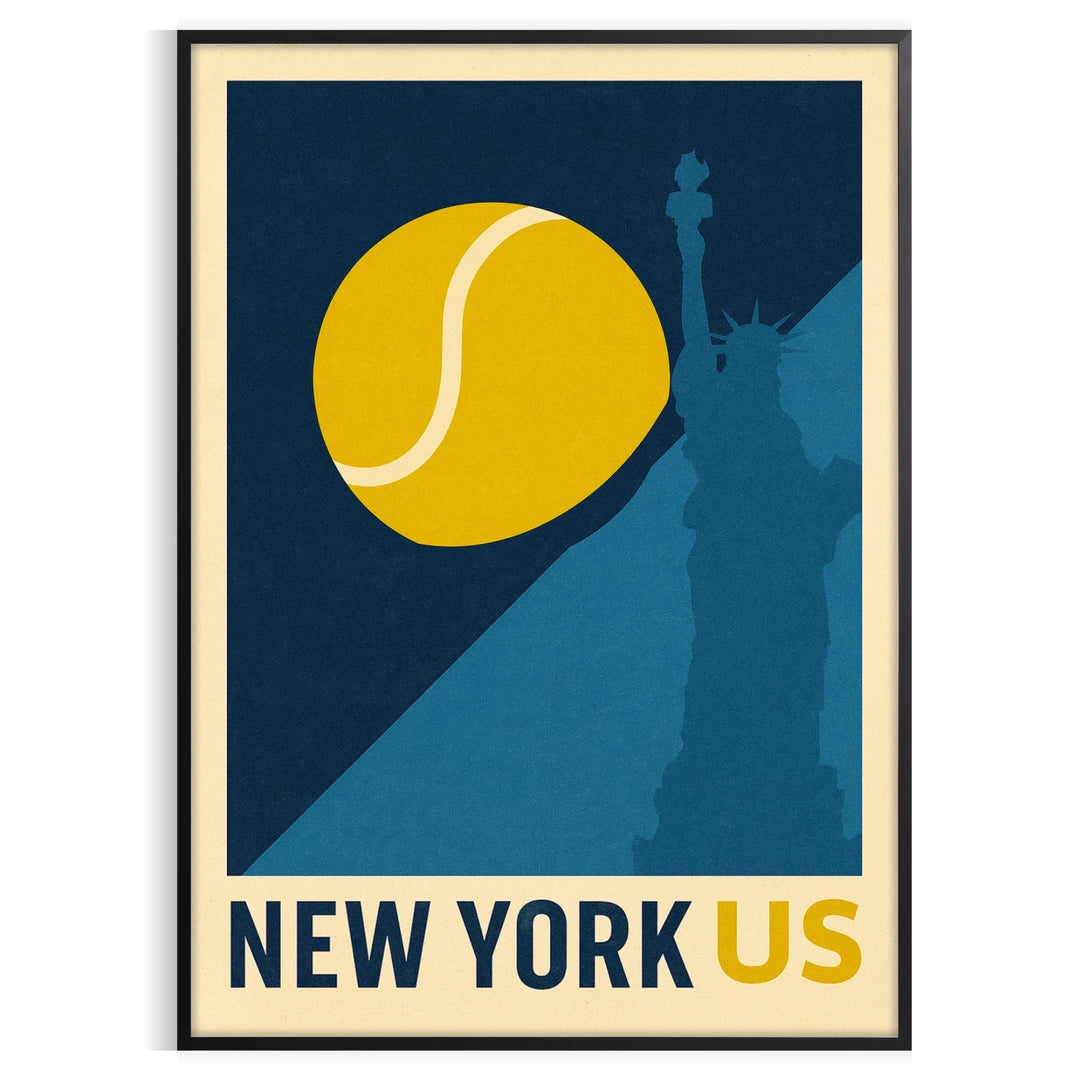 space captivating New York Tennis Night poster vibrant greens yellows stunning artwork energy iconic city today sizes cm A4 A0