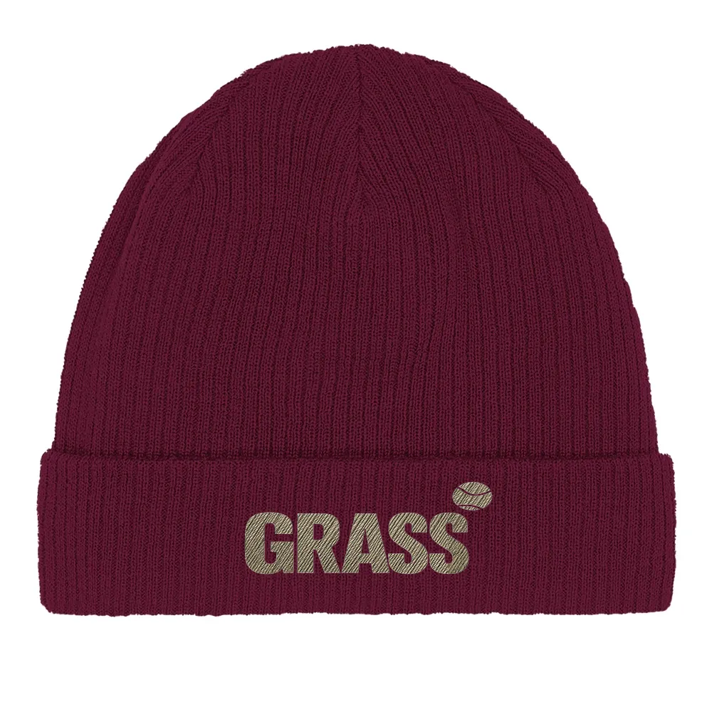 Beanie Grass Tennis in cotone biologico con design ricamato, perfetto per uno stile eco-friendly e confortevole