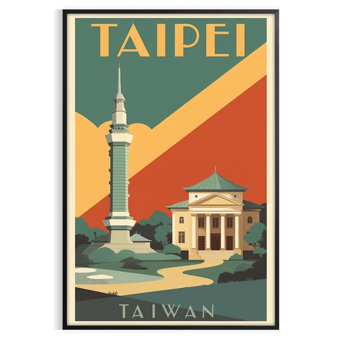 timeless charm Taipei Taiwan vintage travel art deco poster vibrant orange green nostalgic touch space stunning piece dimensions cm decor today A4 A0