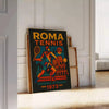 Ρετρό αφίσα τένις Roma, με κομψό σχέδιο σε πράσινους και γκρίζους τόνους. Ιδανική για λάτρεις του τένις, προσθέτει στυλ σε κά