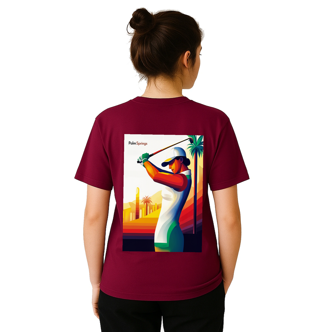 ゴルフパームスプリングスTシャツは、快適さとスタイルを兼ね備えたデザインです。パームスプリングスの陽気な雰囲気を楽しむゴルフ愛好者に最適です。