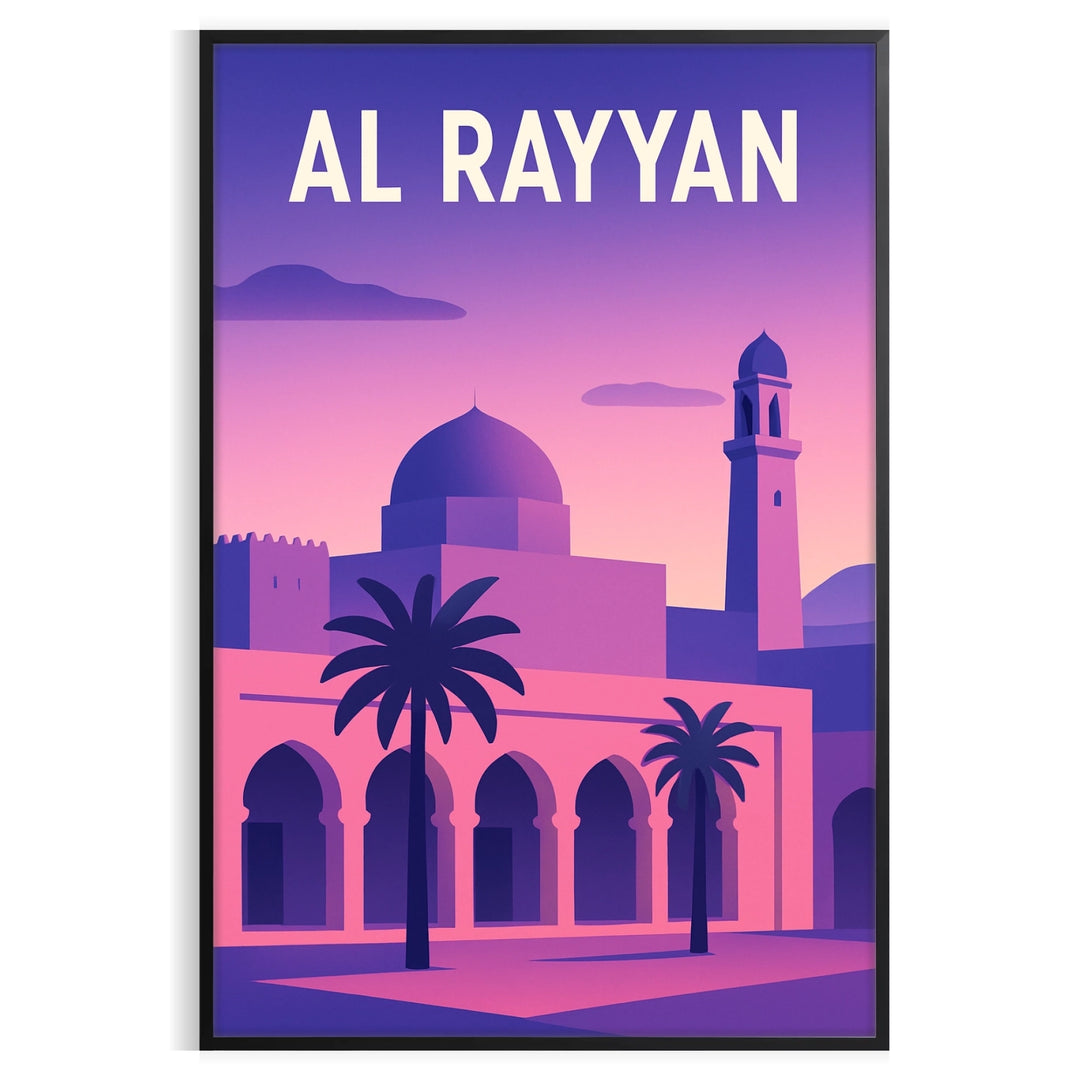 Al Rayyan Qatar skyline poster in stylized purple and white artwork