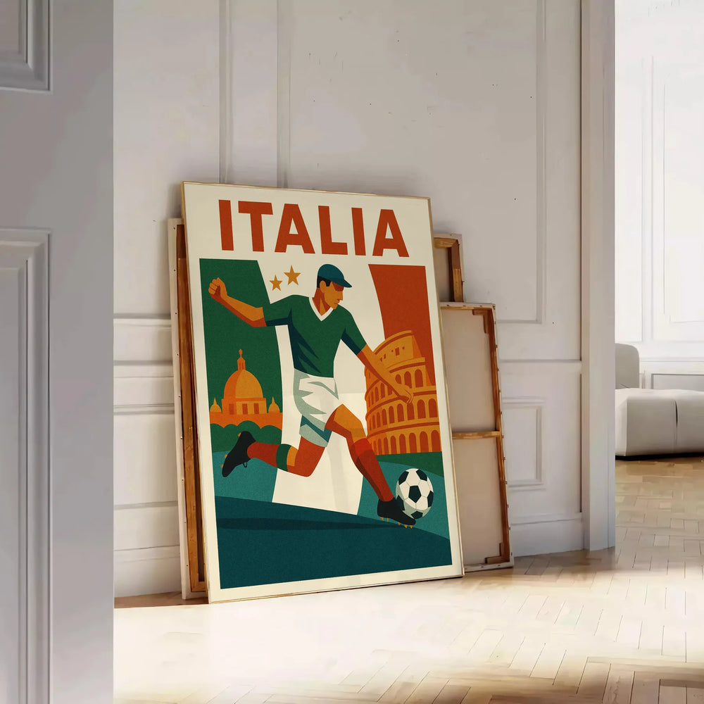 space stunning Italia Football poster vibrant orange red colors passion game dimensions eye artwork perfect enthusiast touch Italian flair option