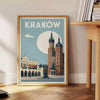 Kraków city skyline poster in gray and green, minimalist illustration