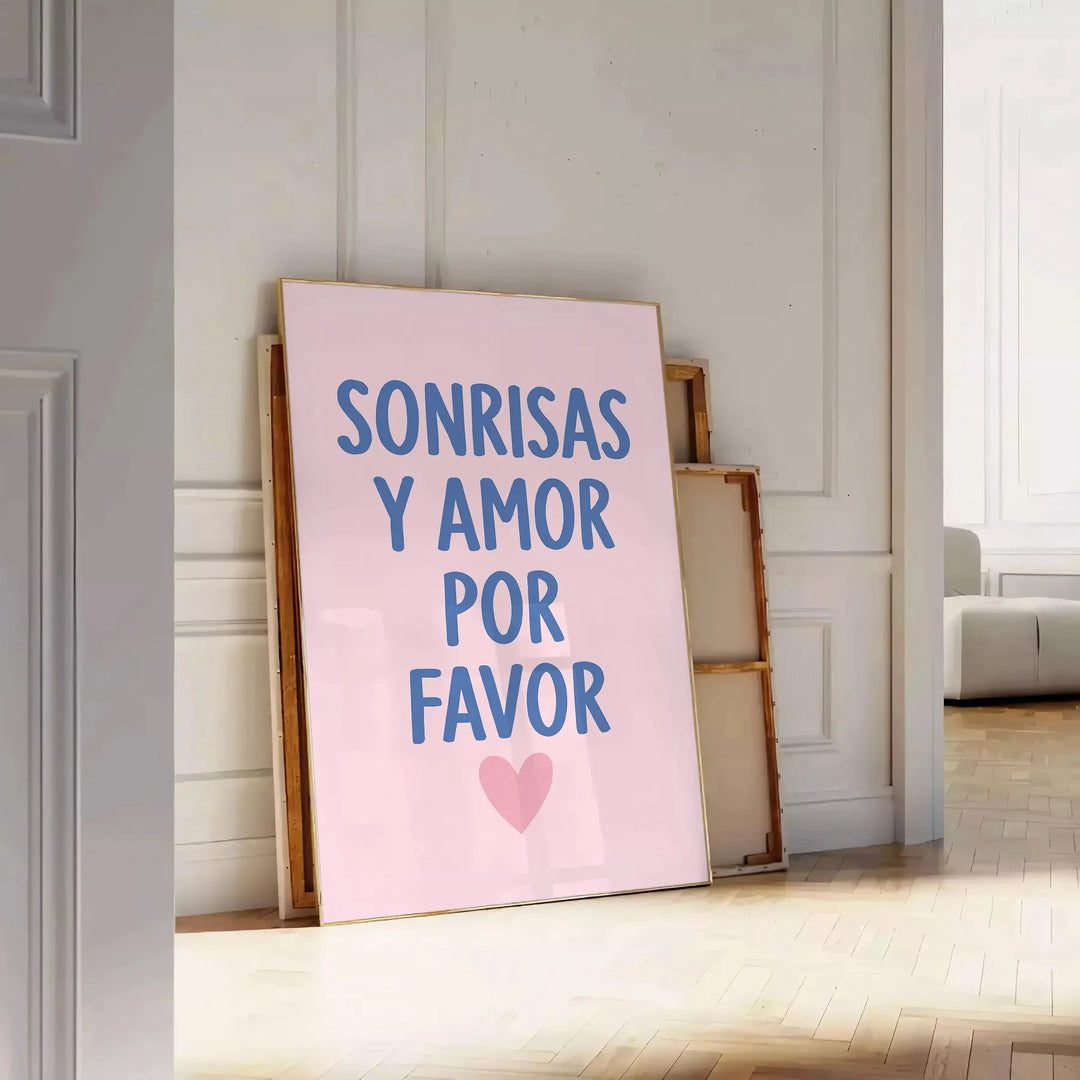 affiche Sonrisas Amor un mariage motivation douceur vert blanc espace disponible format 30×40 cm disponibles A4 50x70 60x80 A0