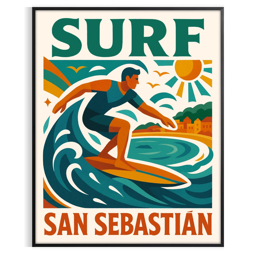 vibrant essence San Sebastian stunning blue white poster perfect splash coastal charm space dimensions artwork yours today decor