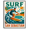 Ανακαλύψτε την ζωντάνια του surfing στη Σαν Σεμπαστιάν με αυτό το εντυπωσιακό μπλε και λευκό πόστερ, ιδανικό για κάθε χώρο. Δ