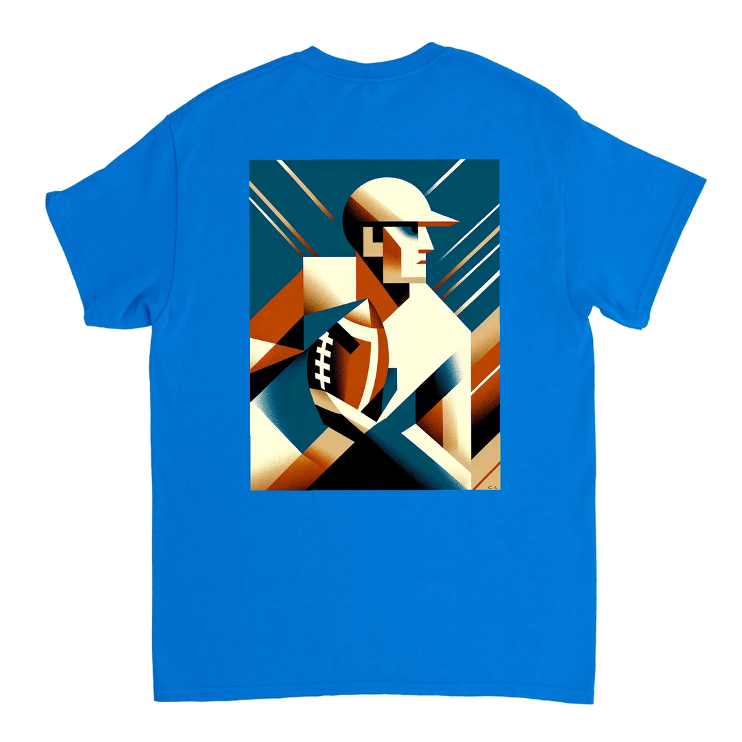 Amerikāņu futbola t-krekls ar drosmīgu dizainu, ideāli piemērots spēlētājiem un faniem. Izgatavots no augstas kvalitātes kokv