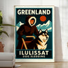 Affiche captivante sport traîneau chiens Groenland teintes grises orange incontournable passionnés aventure œuvre unique dimensions cm espace formats A4 A0